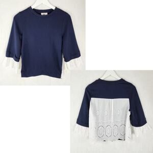 Anthropologie Lace Top Women S Lili's Closet Navy Blue Knit Top White Eyelet